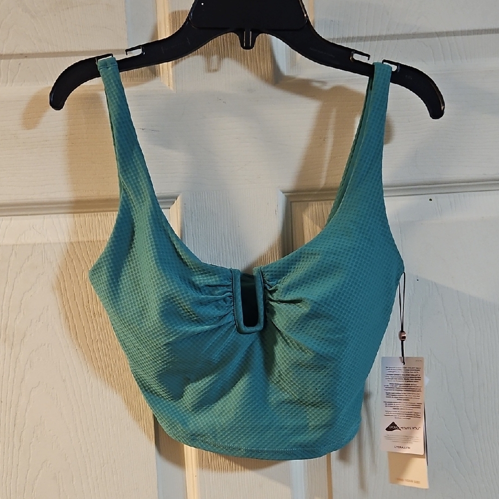CALIA Women's U-Bar Long Line Bikini Swim Top: JUNGLE GREEN: NEW WITH TAGS:SZ XS